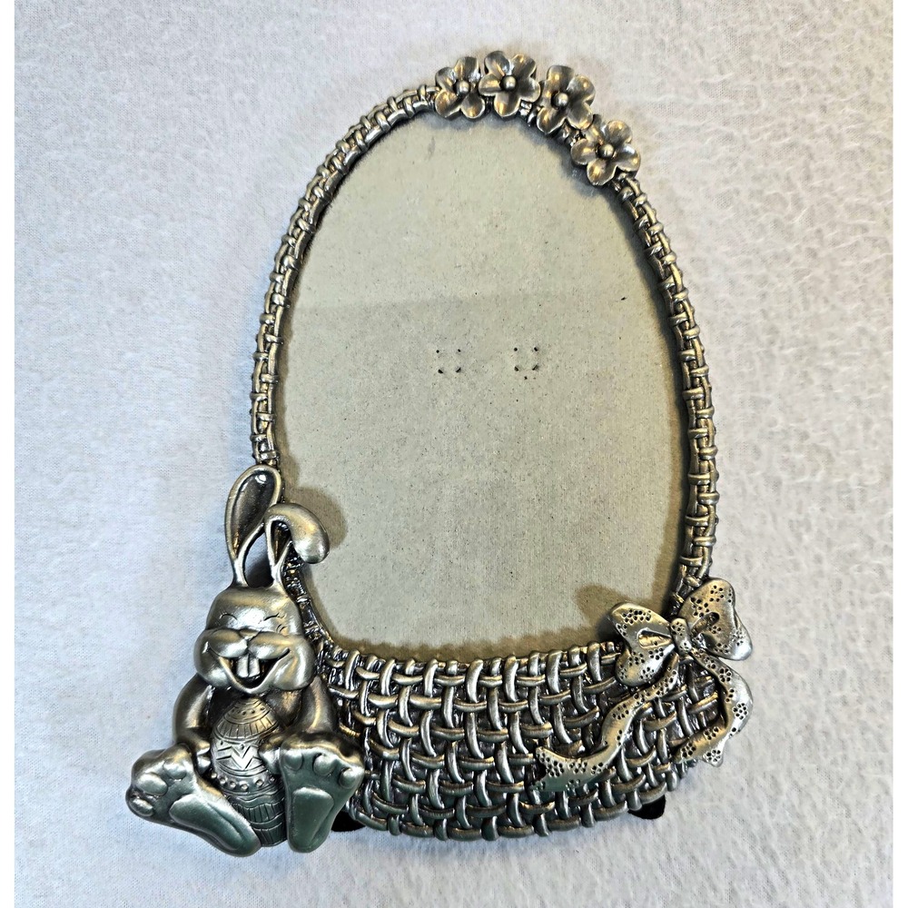 VTG Sunflower Designs Pewter Easter Bunny Basket 4x6 Photo Picture Frame Oval...